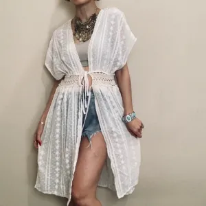 House Of Harlow 1960 Cream Sheer Lace Crochet Cardigan Duster Cover Up One Size