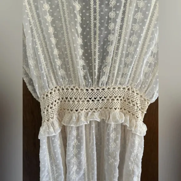 House Of Harlow 1960 Cream Sheer Lace Crochet Cardigan Duster Cover Up One Size