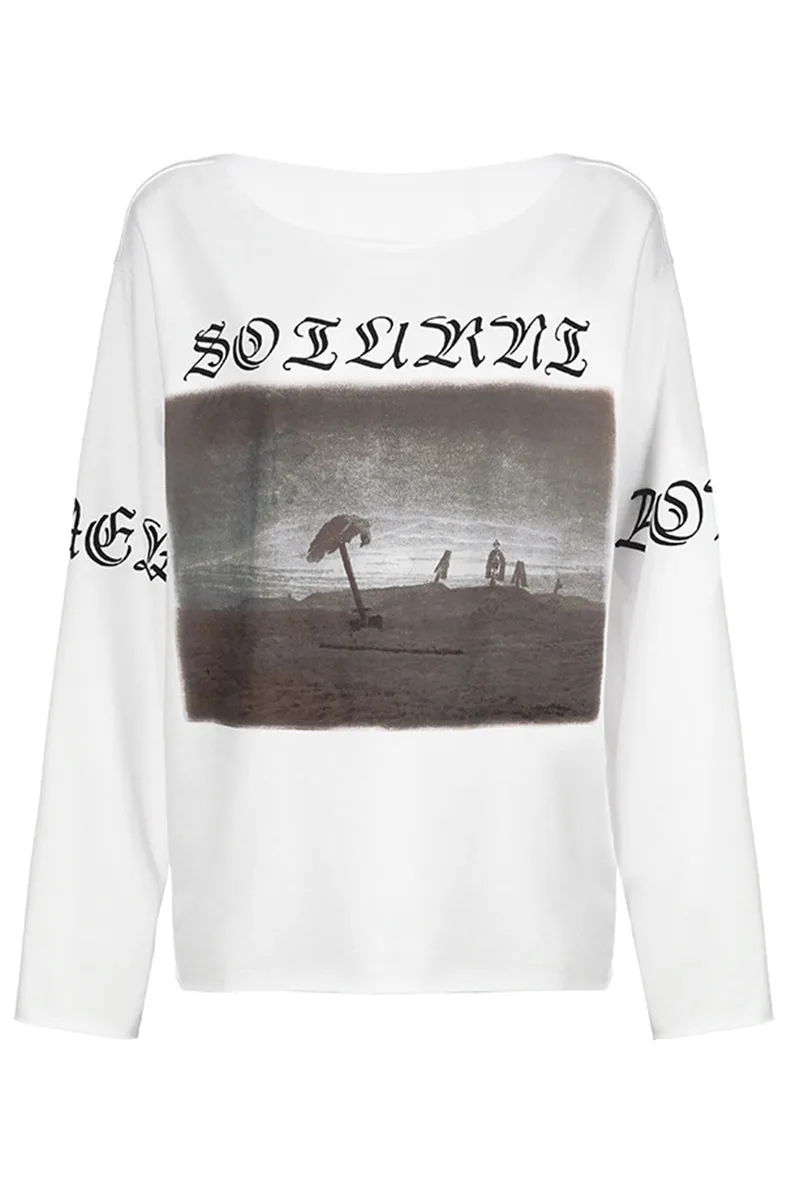 HTS1054 Oversized Graphic Print Top Tee