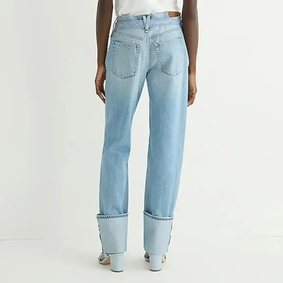 J. Crew Cuffed Slouchy Boyfriend Jeans Clear Indigo Wash High Rise Petite 29P