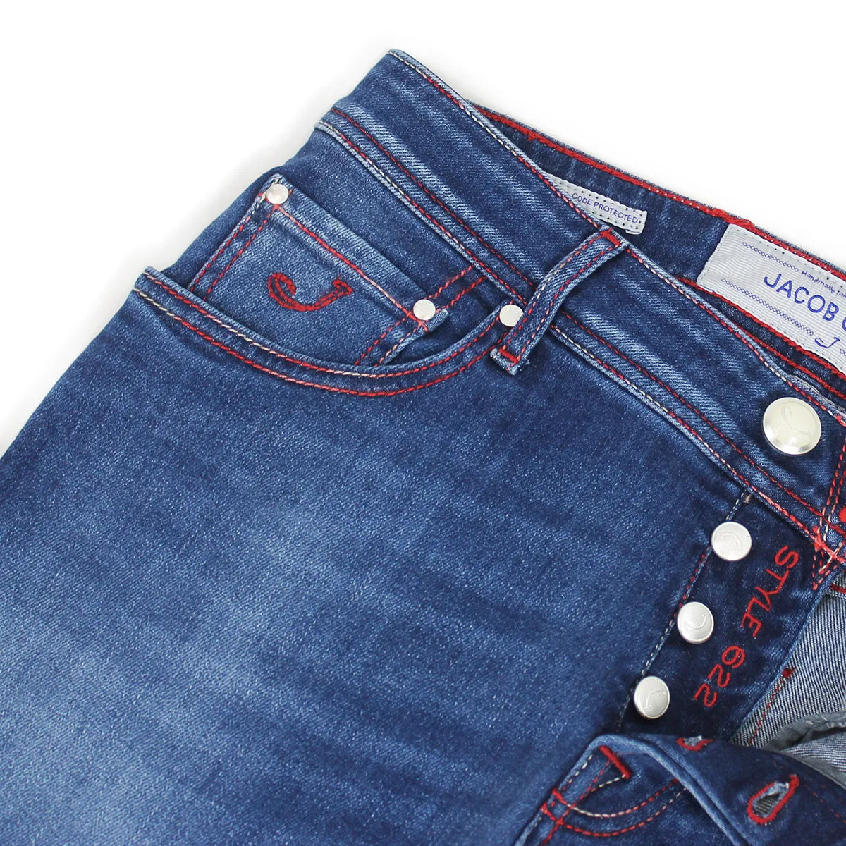 Jacob Cohen - J622 Comf Red Stitch Mid Wash Jeans in Blue