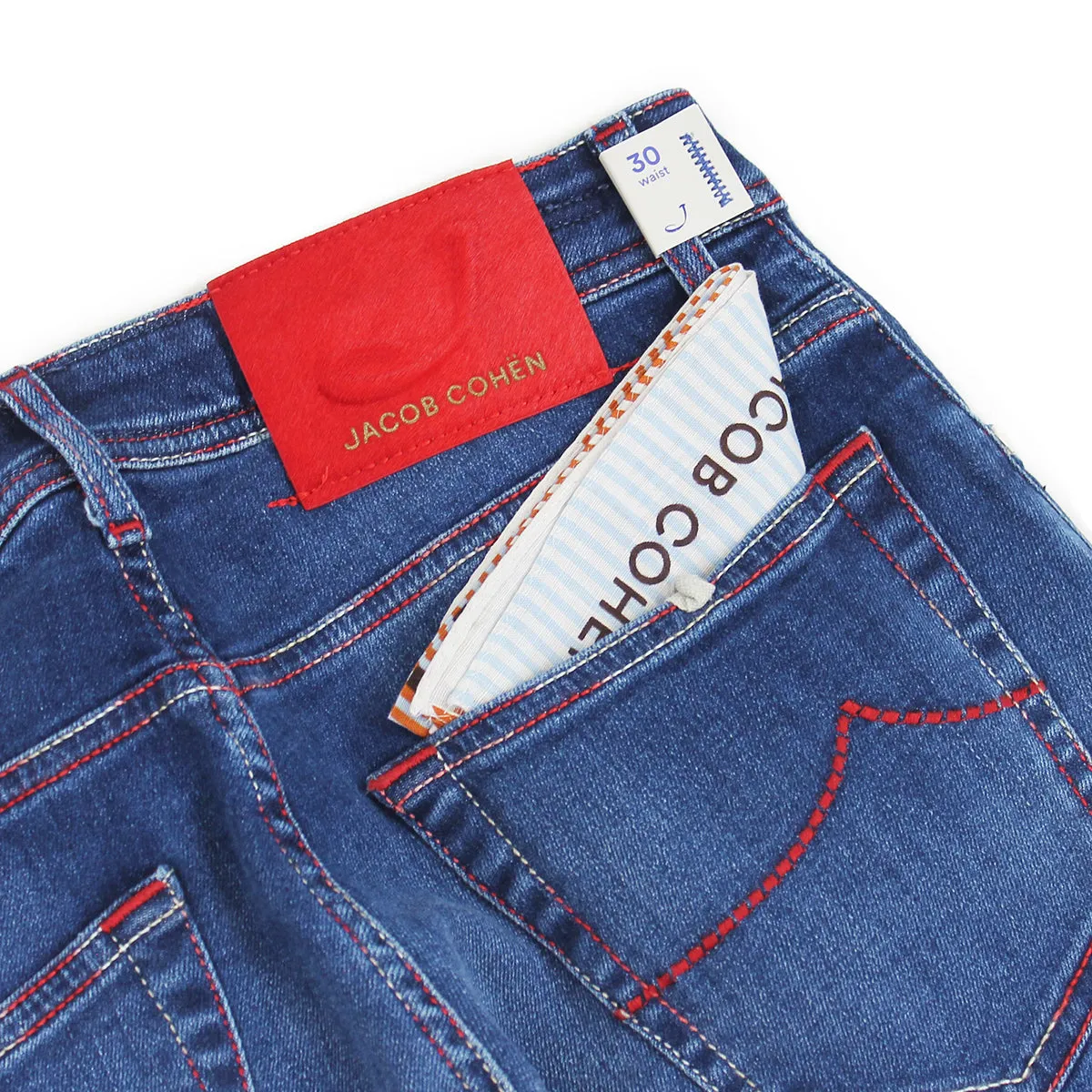 Jacob Cohen - J622 Comf Red Stitch Mid Wash Jeans in Blue