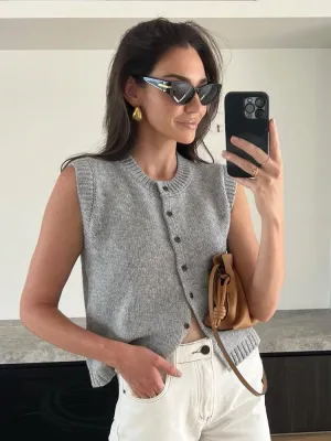 JazzHer Autumn Fashion Knitted Vests Top For Women Casual Single-Breasted Knitwear Cardigan Tanks Female Solid Sleeveless Sweaters Vest