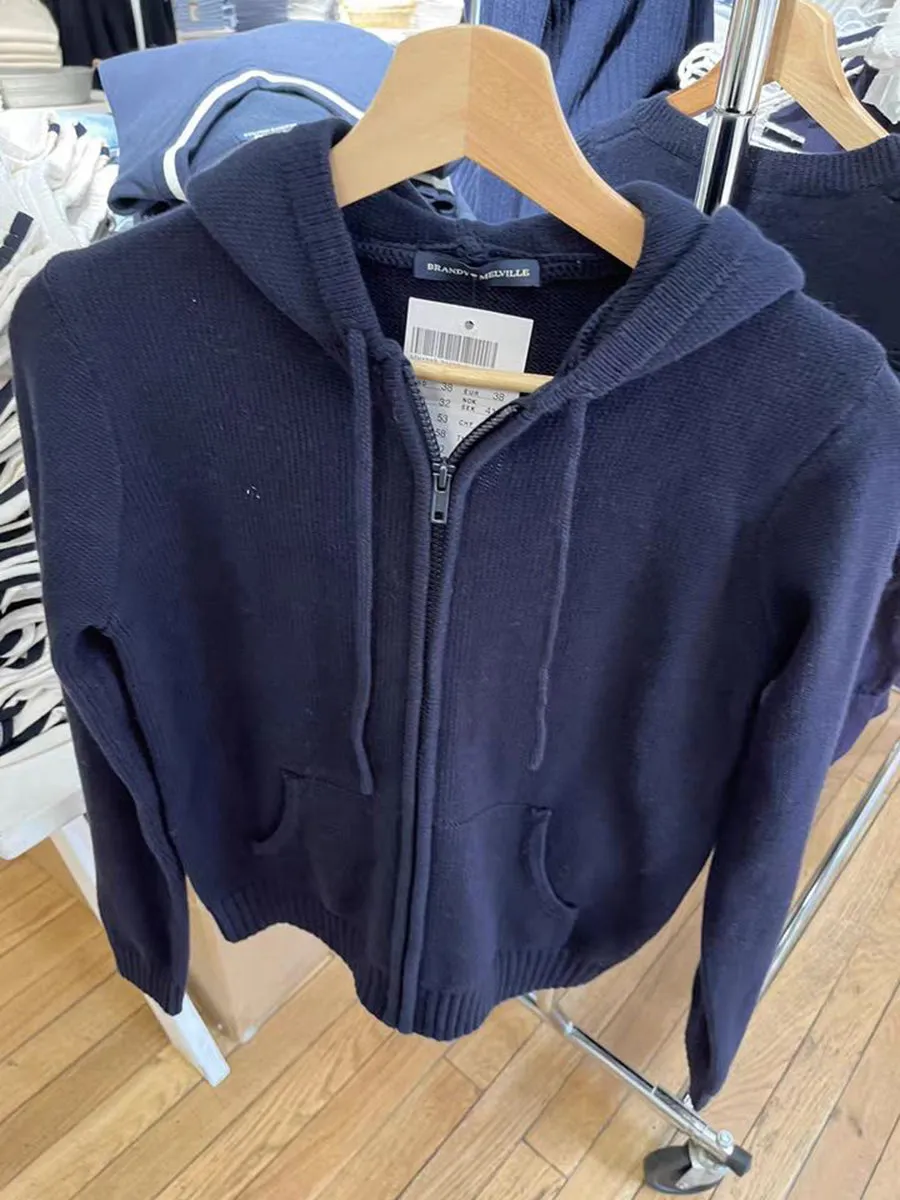 JazzHer Sweet Cute Solid Knitted Cardigan Sweater Women Autumn Winter Hooded Zipper Cotton Tops Streetwear Fashion Y2k Clothes Sweaters