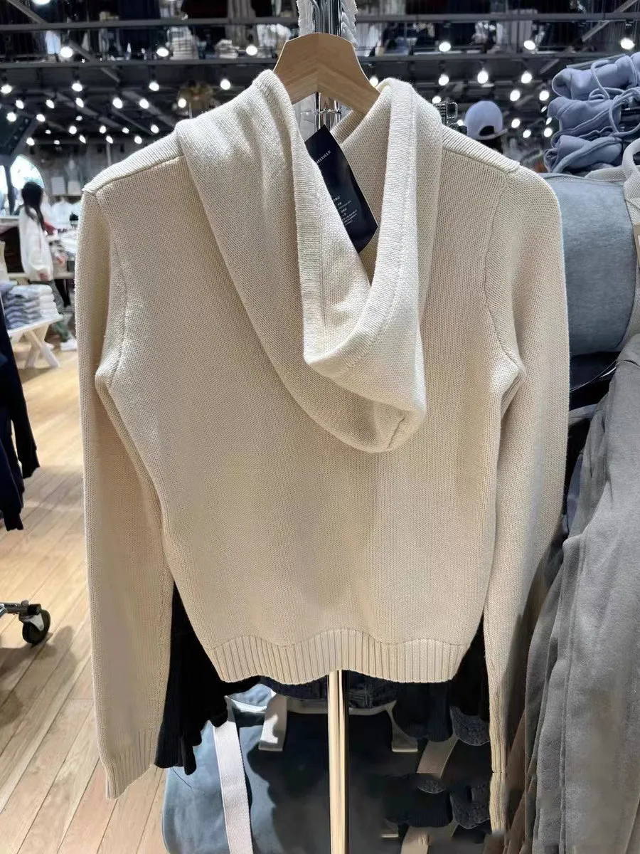 JazzHer Sweet Cute Solid Knitted Cardigan Sweater Women Autumn Winter Hooded Zipper Cotton Tops Streetwear Fashion Y2k Clothes Sweaters