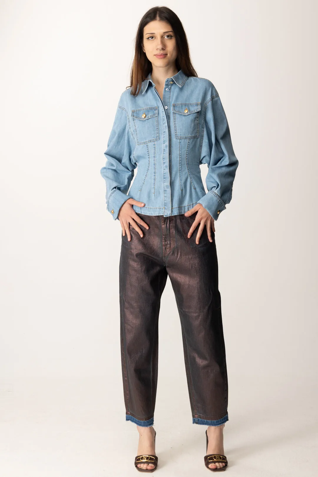 Jeans Baggy In Denim Laminato