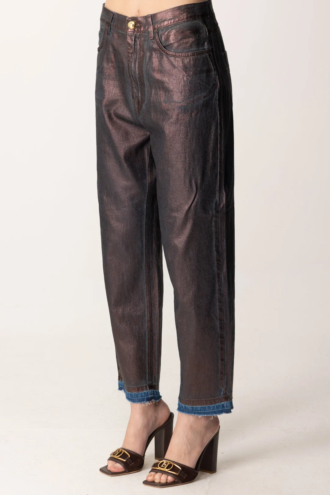 Jeans Baggy In Denim Laminato