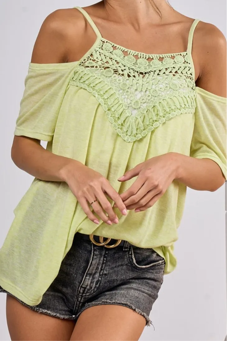 Jesse Lime Front Crochet Lace Adjustable Strap Top - Online Exclusive