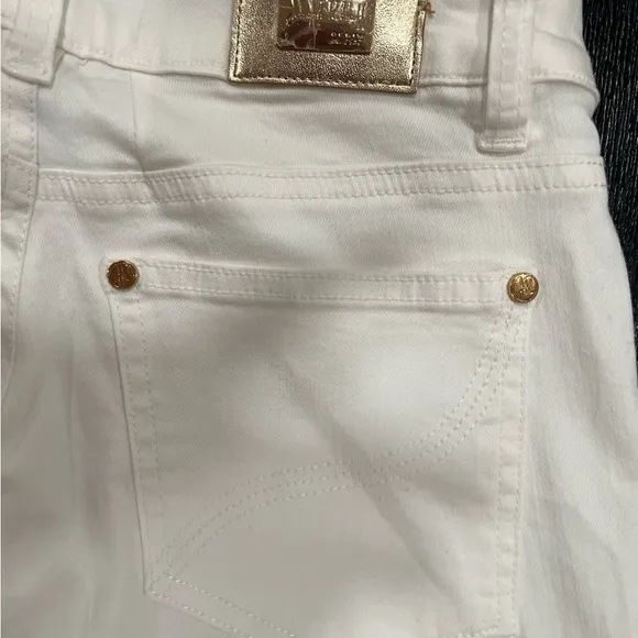Joseph Ribkoff White Crop‎ Jeans With Gold Design On Hem Size 4