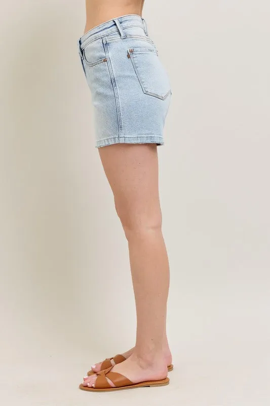 Judy Blue Full Size Frayed Hem High Rise Denim Shorts with Pockets Plus Size