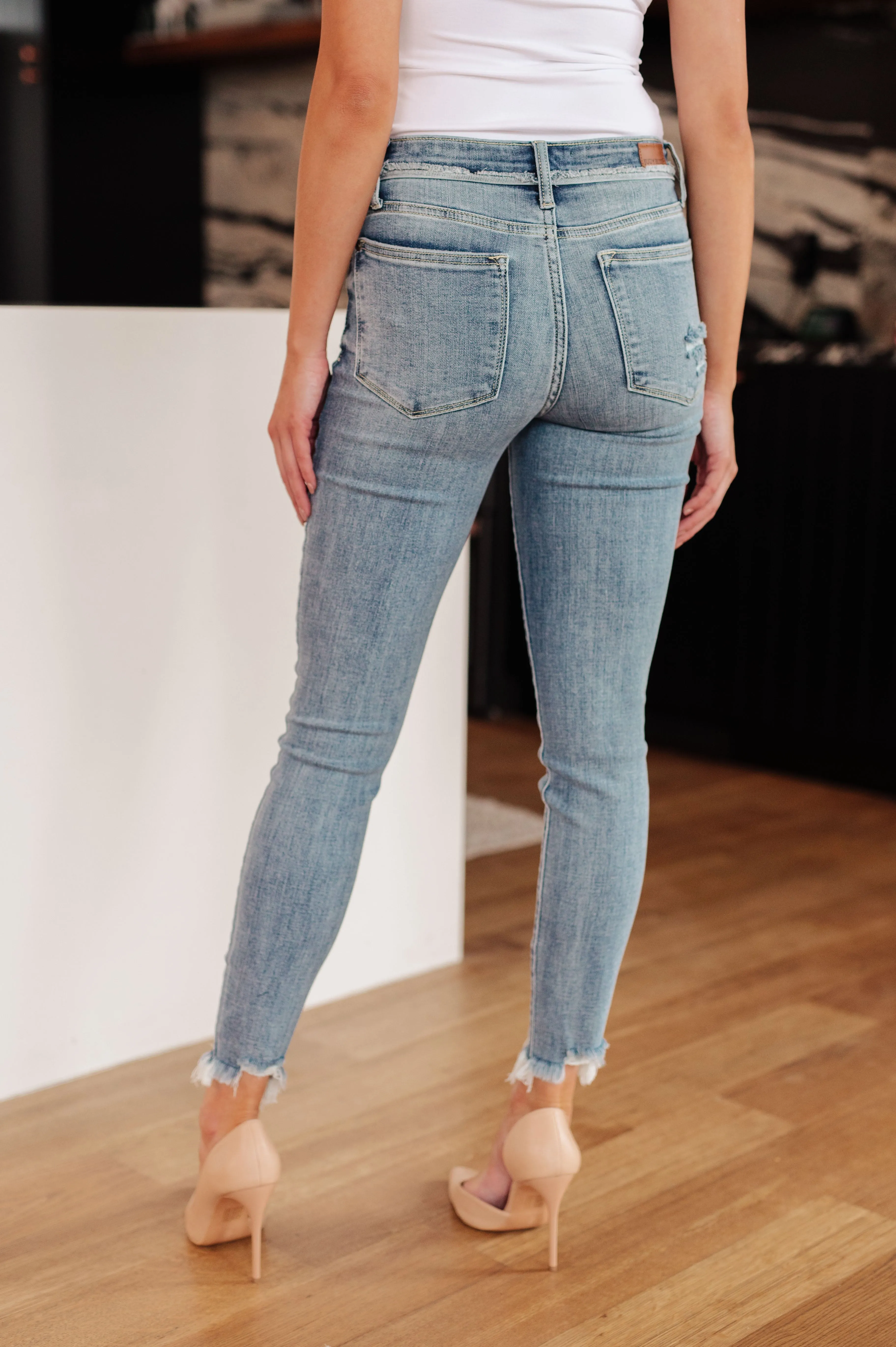 Judy Blue Mid-Rise Release Waistband Detail Skinny Jeans