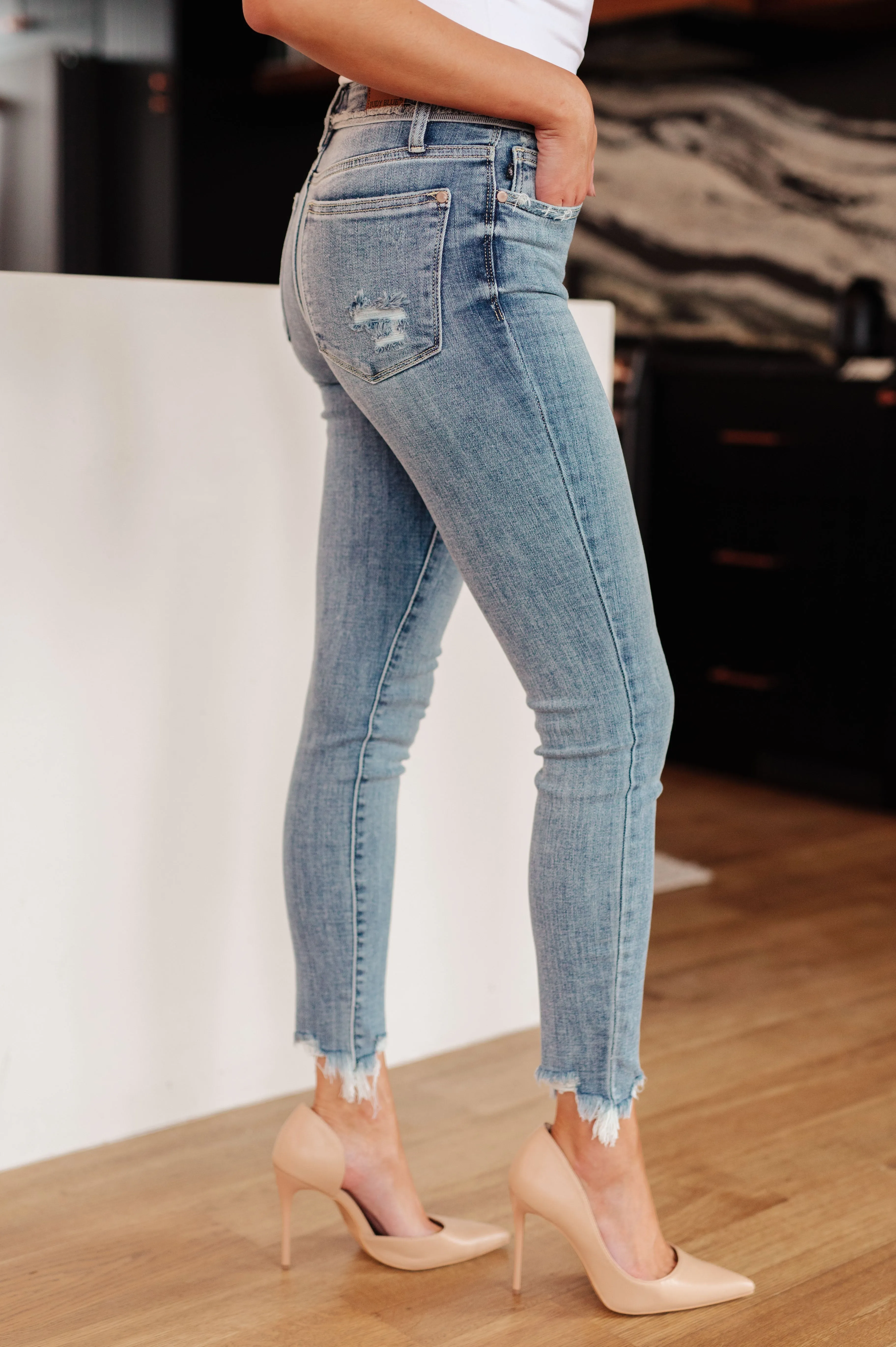 Judy Blue Mid-Rise Release Waistband Detail Skinny Jeans