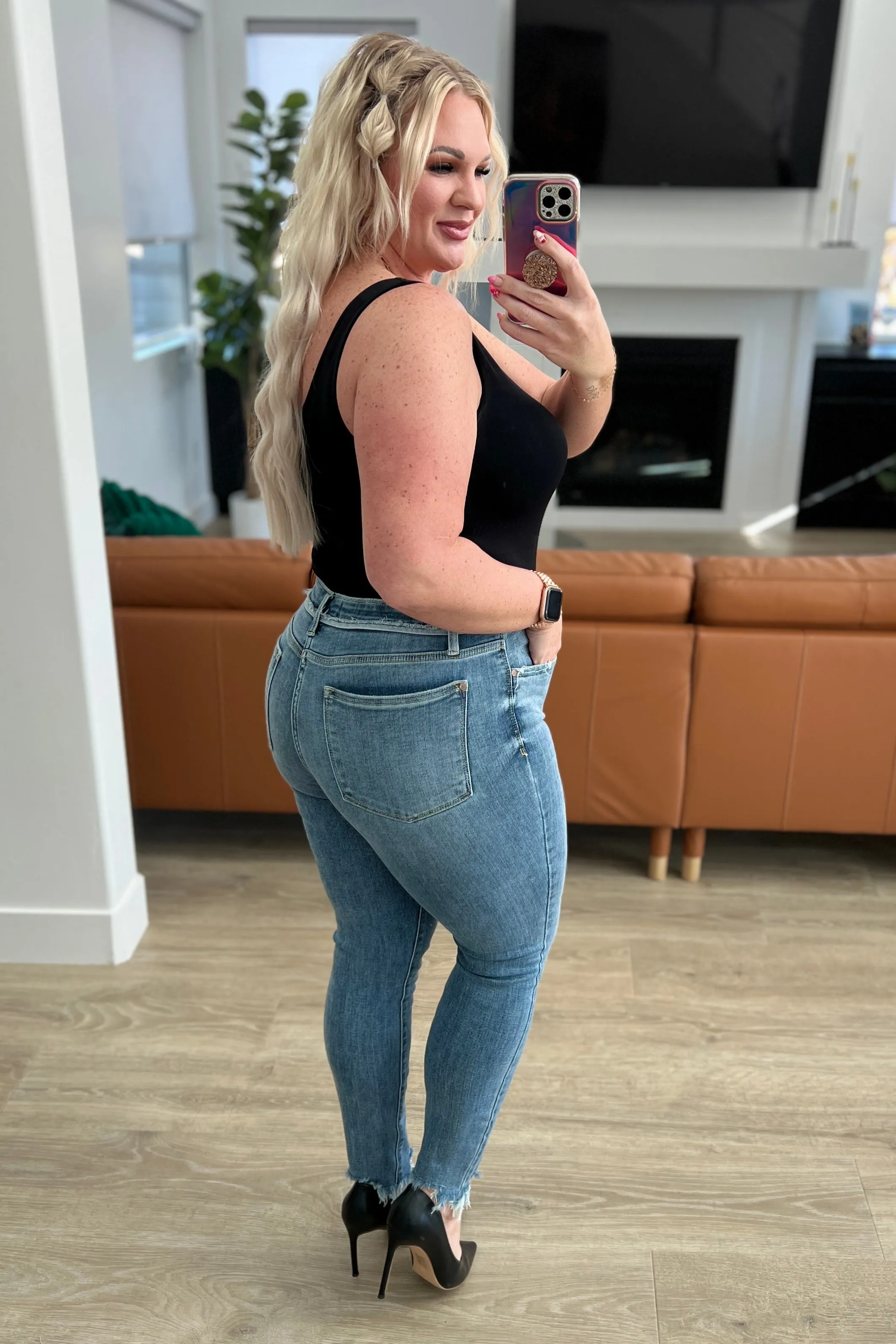Judy Blue Mid-Rise Release Waistband Detail Skinny Jeans