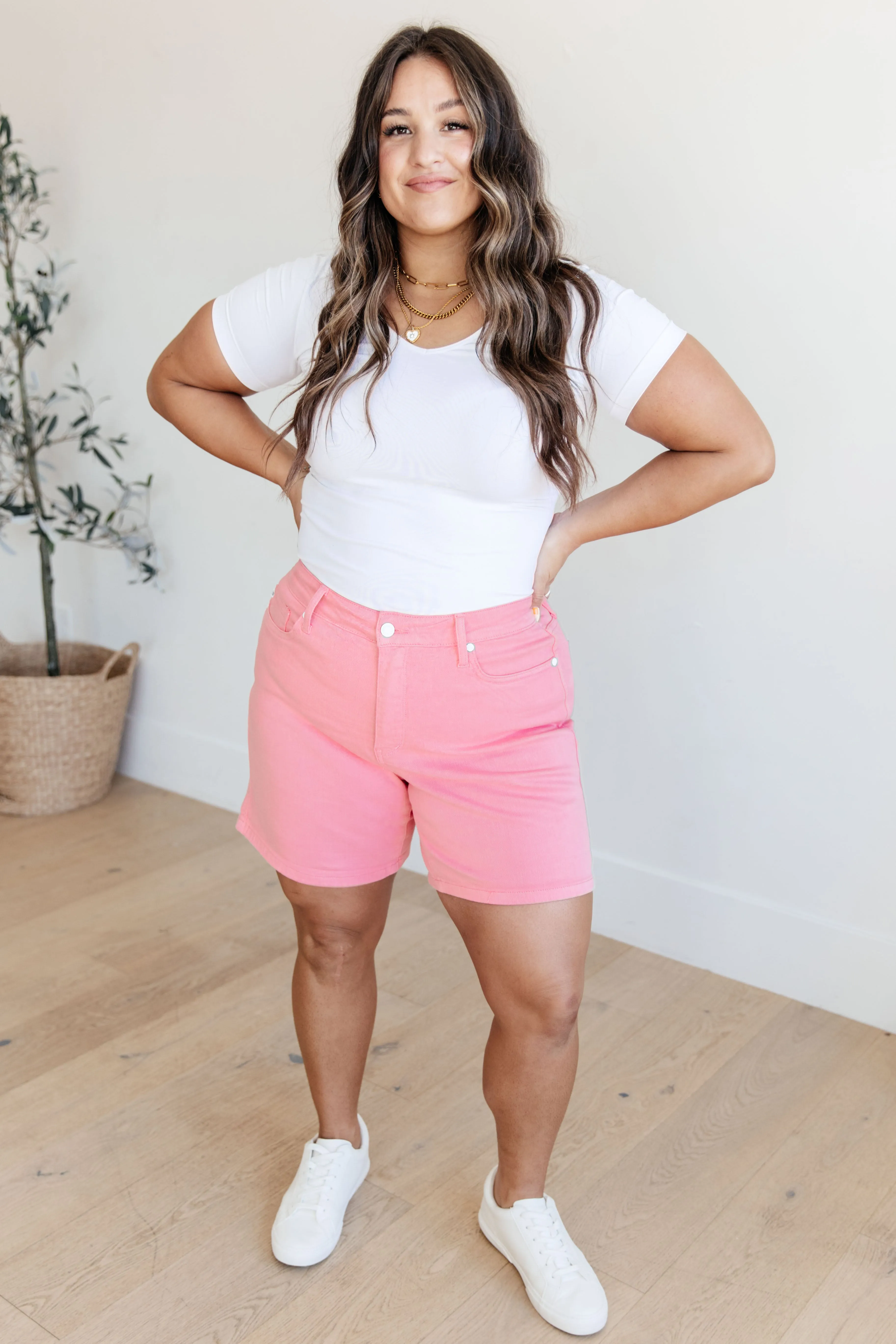 Judy Blue Tummy Control Shorts in Pink