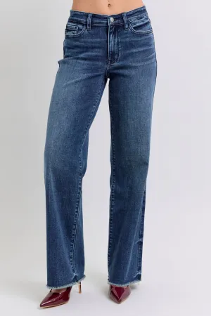 Judy Blue Wide Leg Frayed Hem Jeans