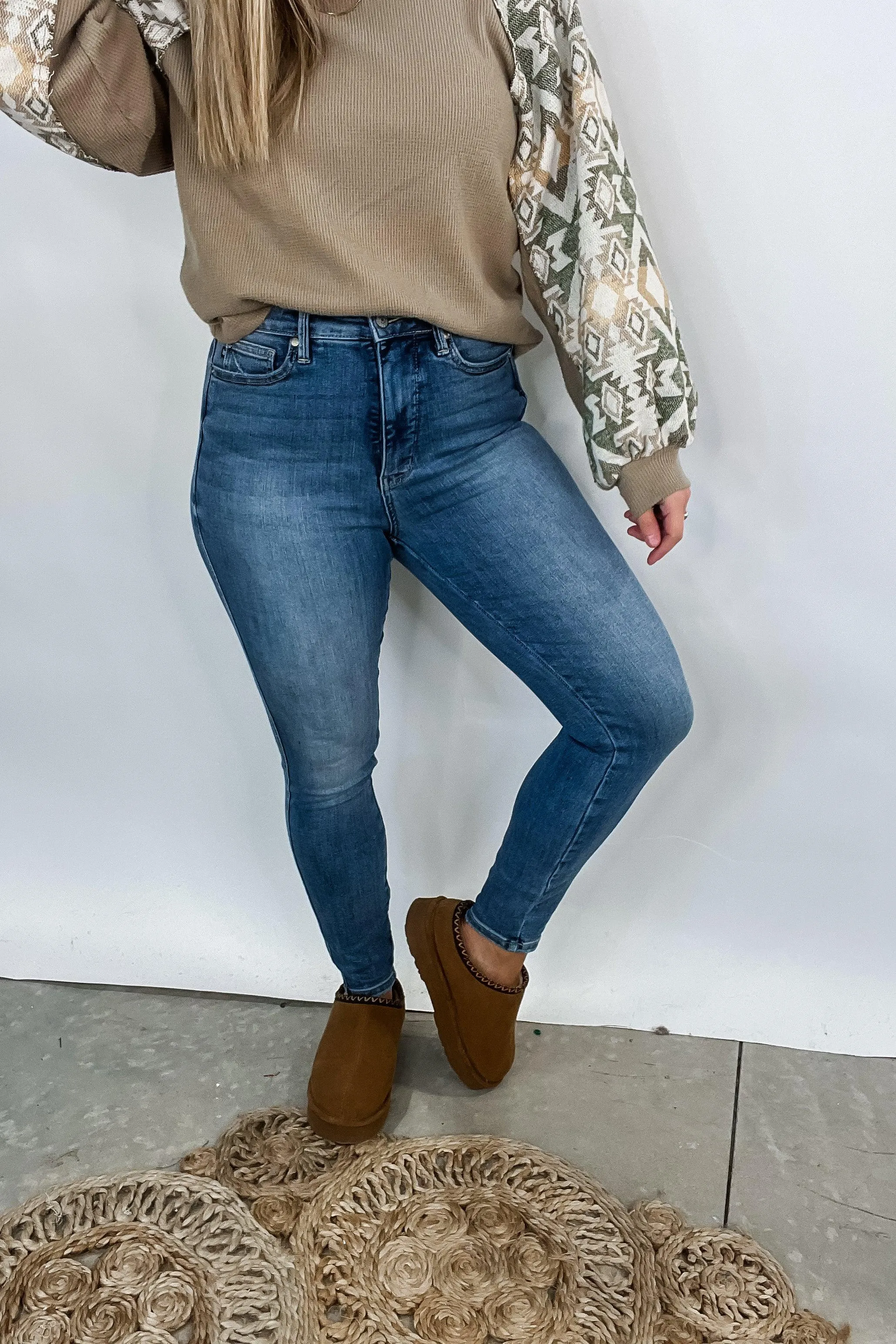 Justine High Rise Control Top Contrast Wash Skinny Jeans