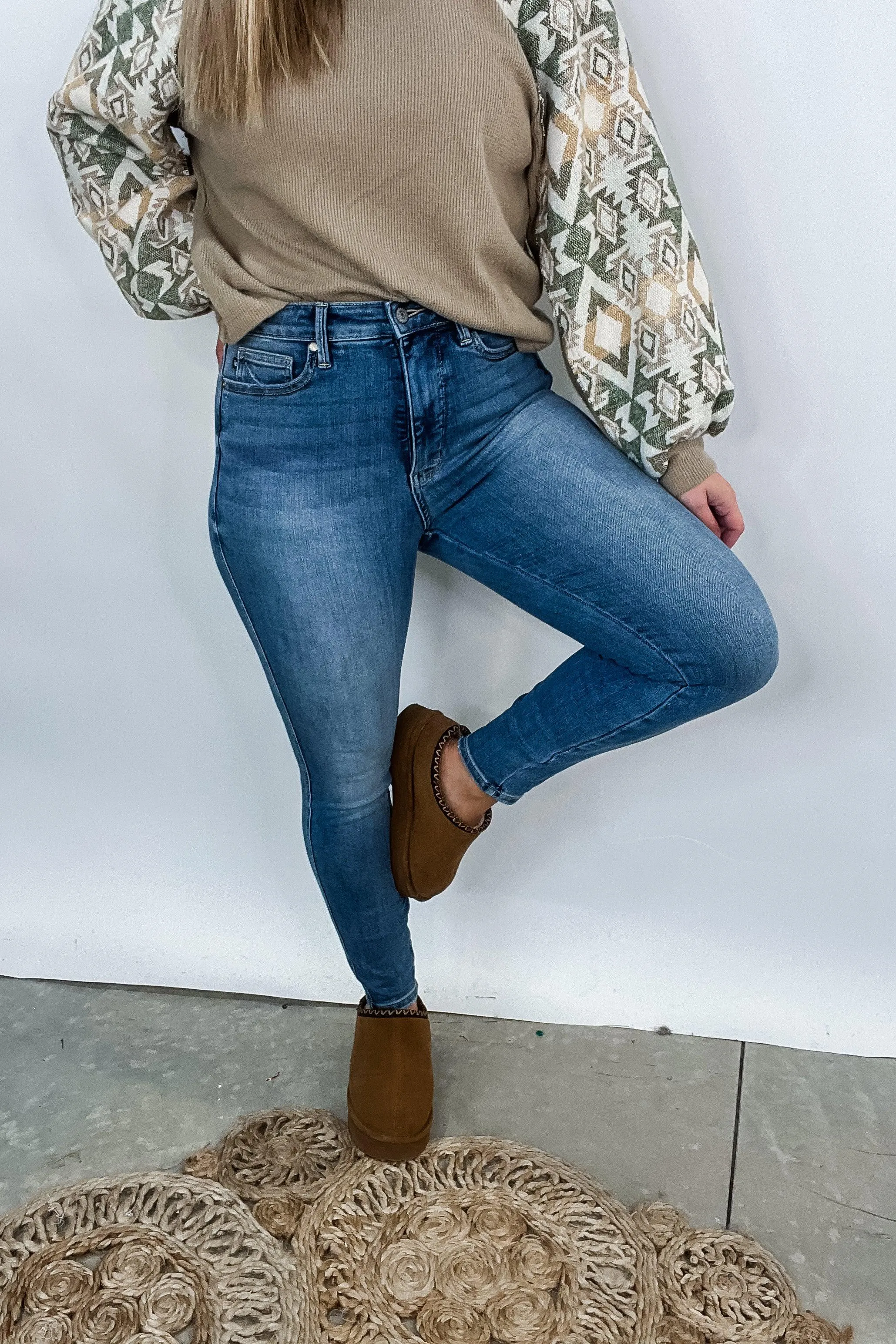 Justine High Rise Control Top Contrast Wash Skinny Jeans