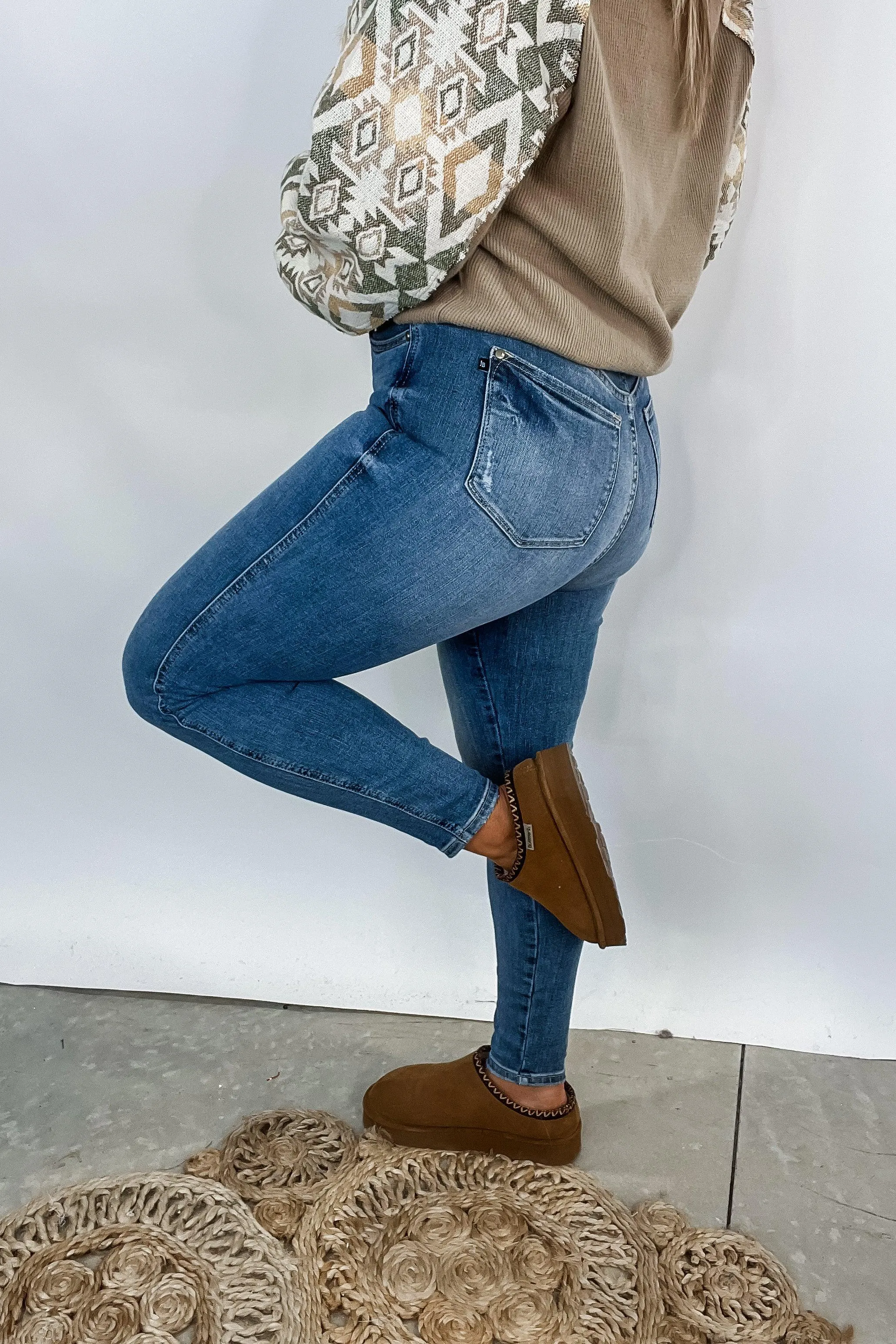 Justine High Rise Control Top Contrast Wash Skinny Jeans