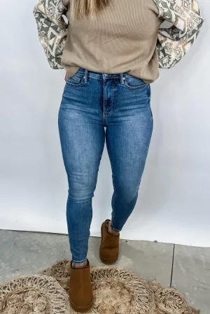 Justine High Rise Control Top Contrast Wash Skinny Jeans