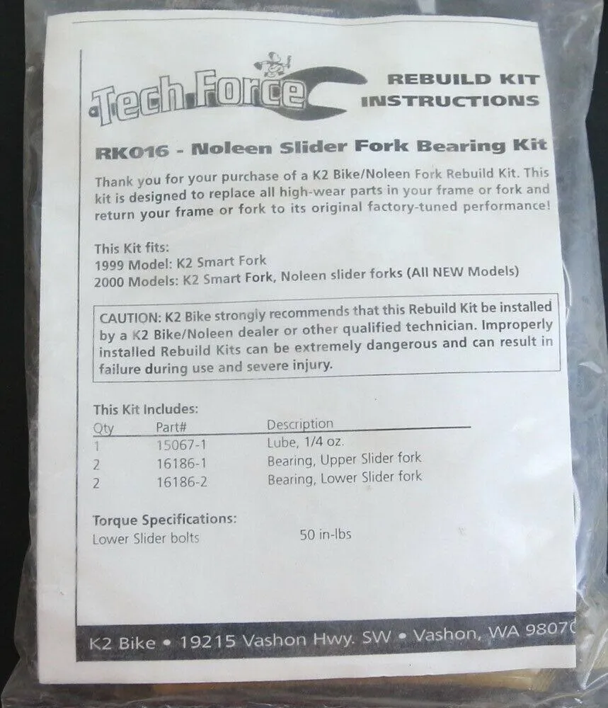 K2 NOLEEN Pro-Flex RK016 Slider Bearing Rebuild Kit