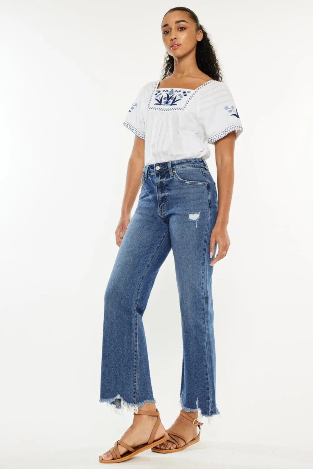 Kan Can High Rise Slim Wide Leg Pocketed Jeans