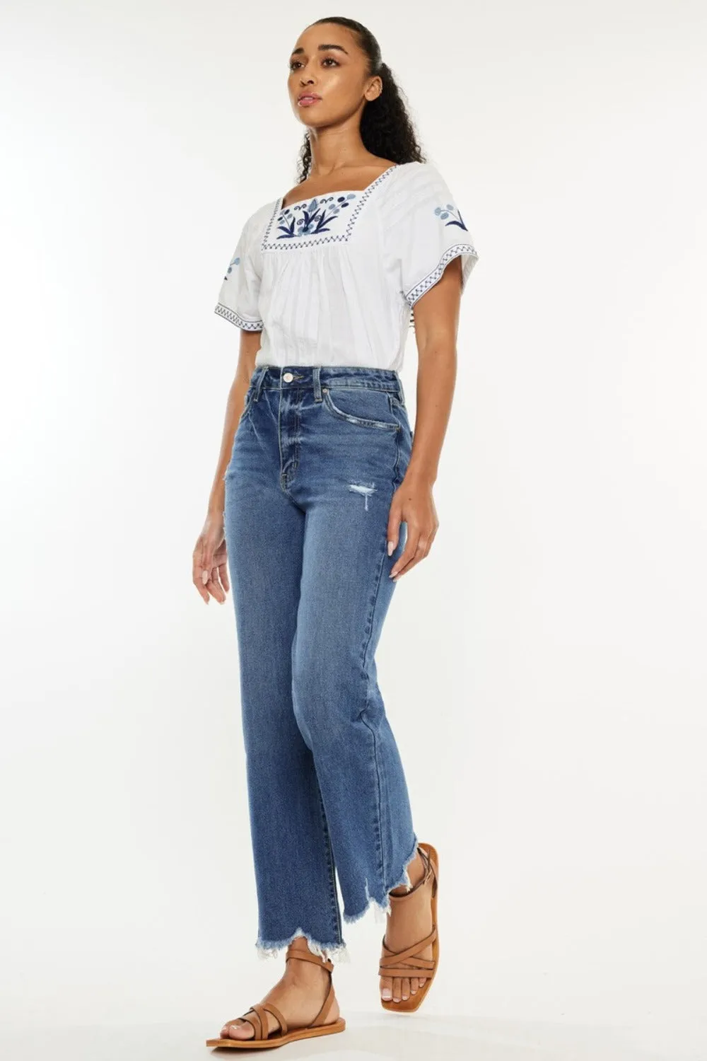 Kan Can High Rise Slim Wide Leg Pocketed Jeans