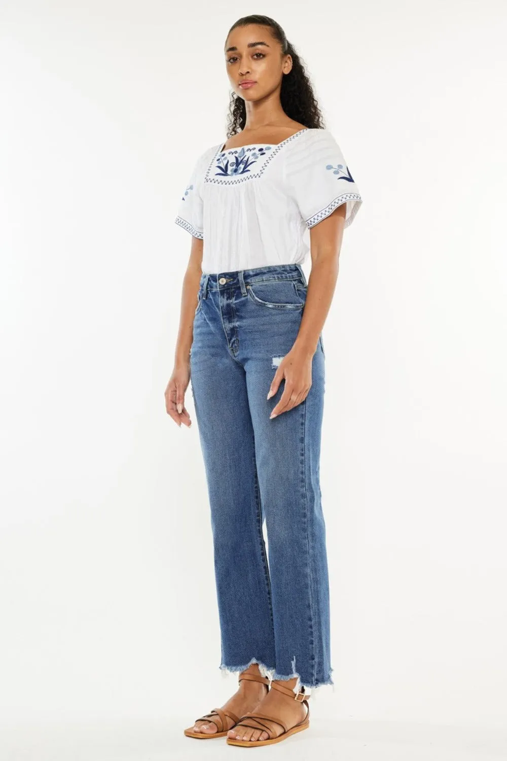 Kan Can High Rise Slim Wide Leg Pocketed Jeans