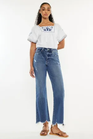 Kan Can High Rise Slim Wide Leg Pocketed Jeans