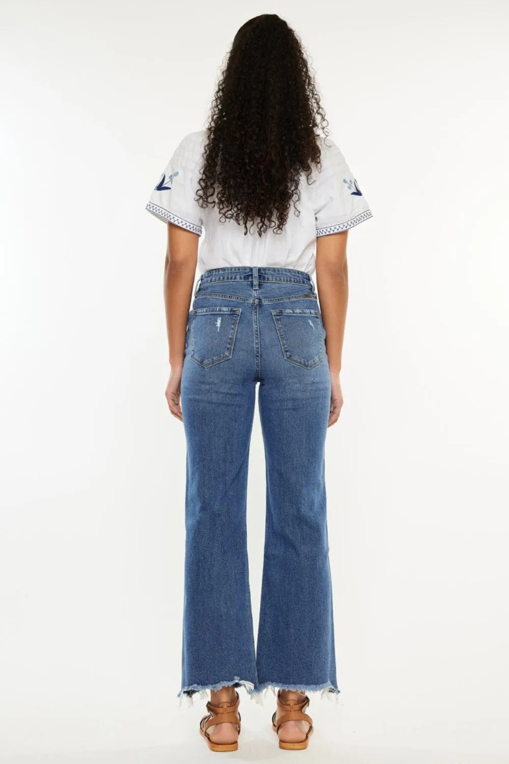 Kan Can High Rise Slim Wide Leg Pocketed Jeans