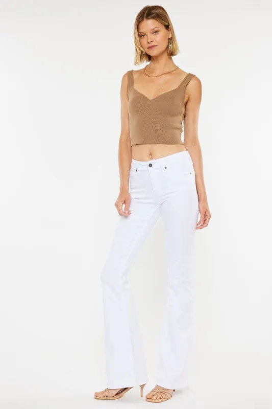 Kan Can Mid Rise White Flare Jeans