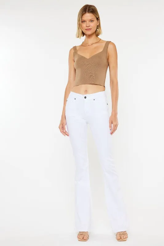 Kan Can Mid Rise White Flare Jeans