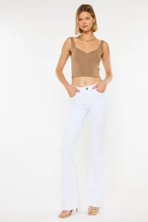 Kan Can Mid Rise White Flare Jeans