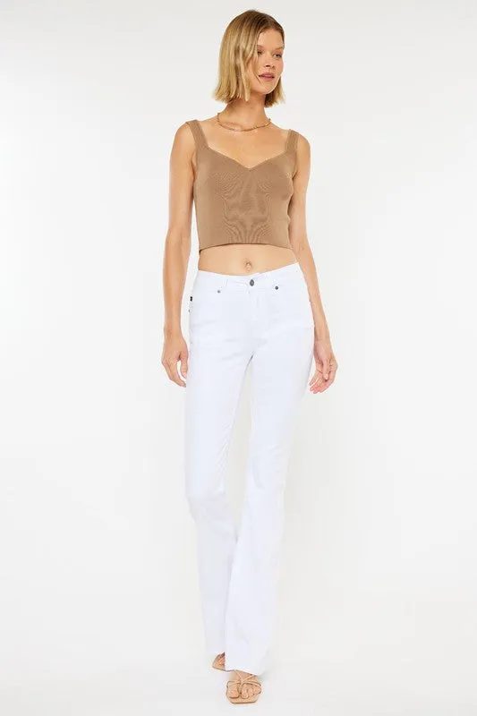 Kan Can Mid Rise White Flare Jeans