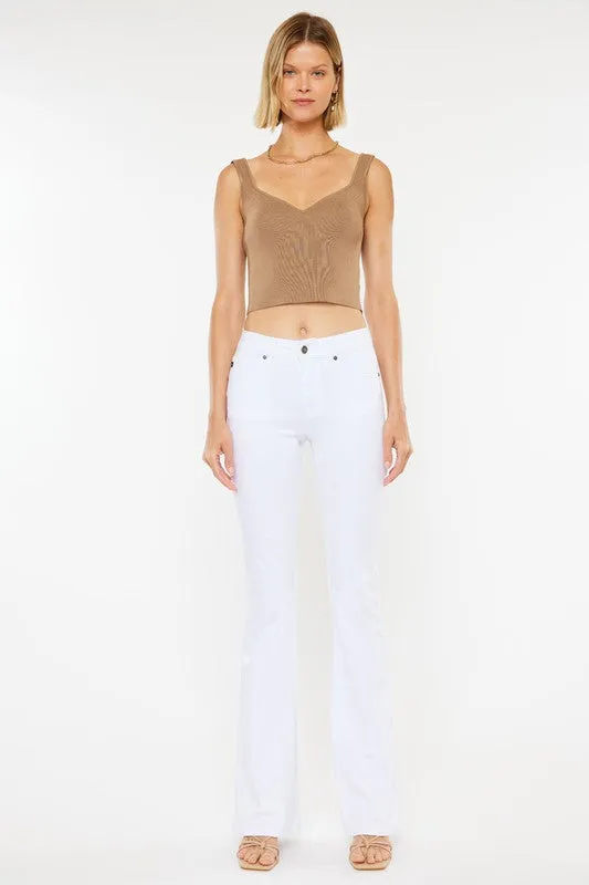 Kan Can Mid Rise White Flare Jeans