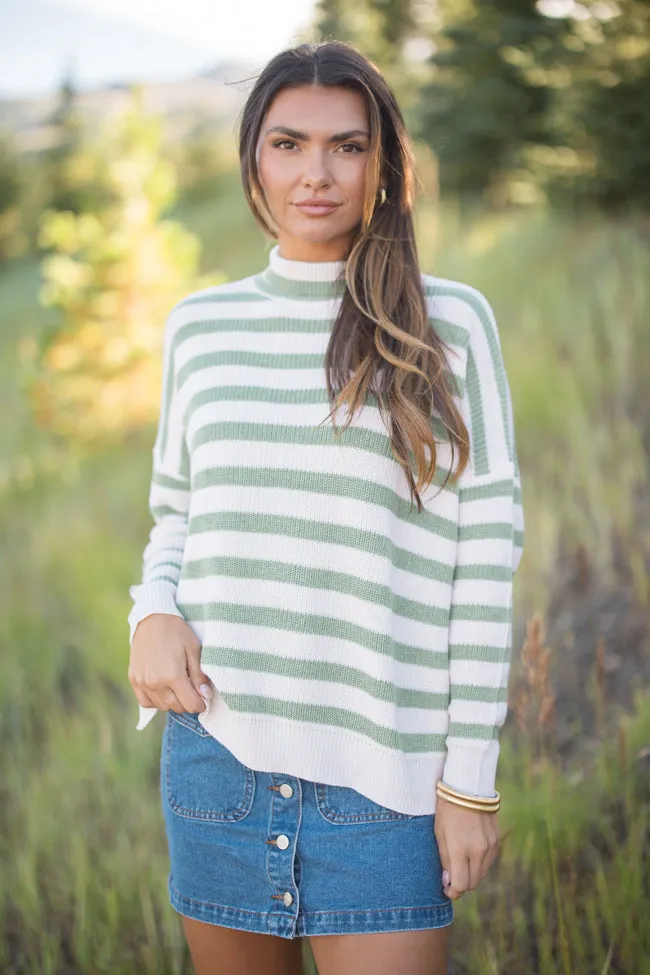 Keep On Shining Olive And Cream Striped Turtleneck Sweater FINAL SALE