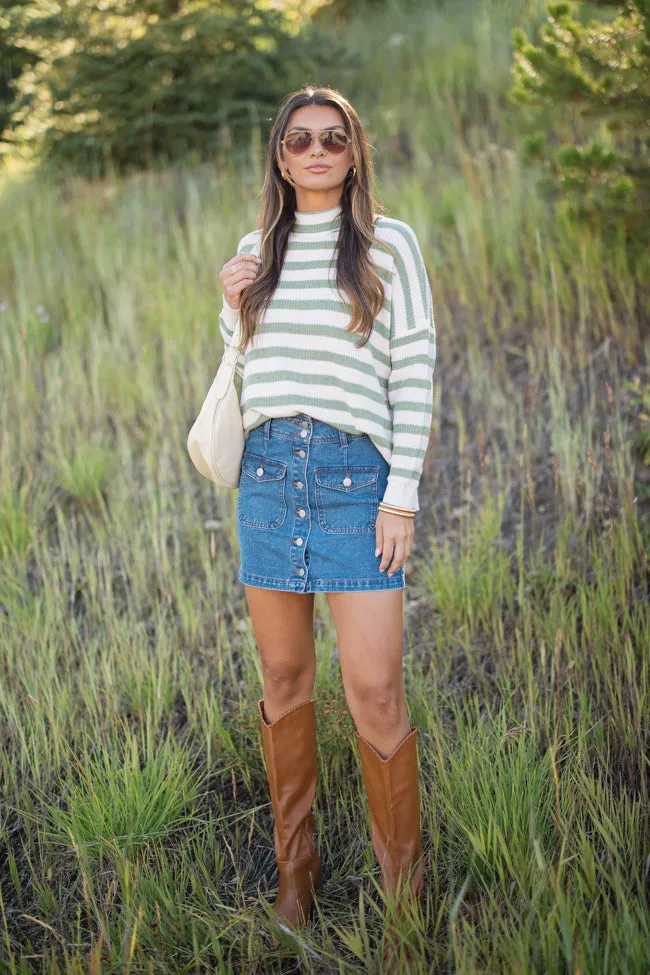 Keep On Shining Olive And Cream Striped Turtleneck Sweater FINAL SALE