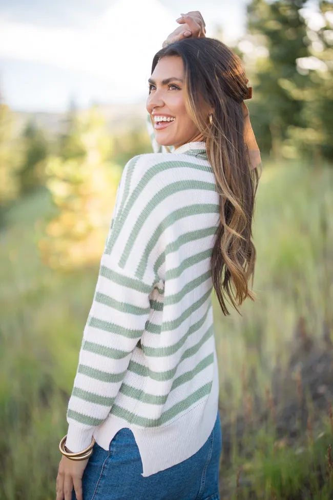 Keep On Shining Olive And Cream Striped Turtleneck Sweater FINAL SALE