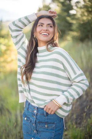 Keep On Shining Olive And Cream Striped Turtleneck Sweater FINAL SALE