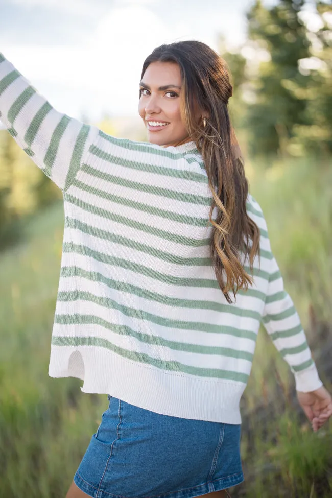 Keep On Shining Olive And Cream Striped Turtleneck Sweater FINAL SALE
