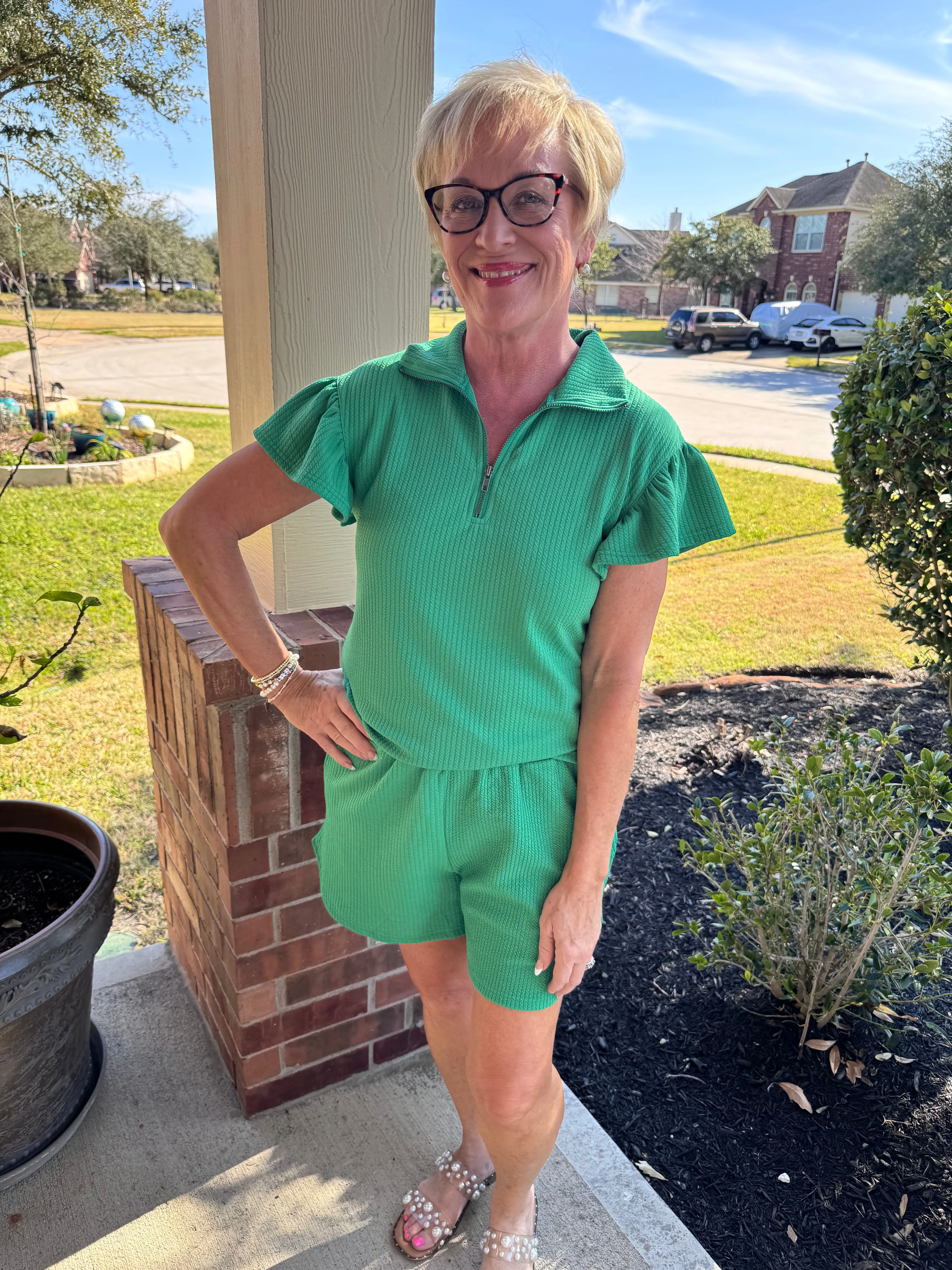 Kellie Quarter Zip Short Set - Green
