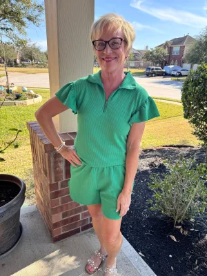 Kellie Quarter Zip Short Set - Green