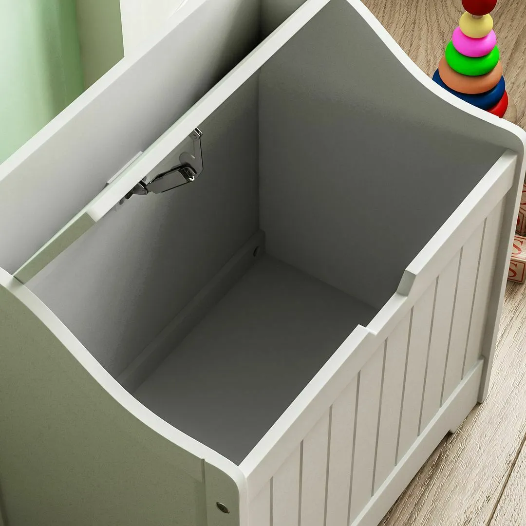 Large Wooden Toy Box & Bench with Slow Release Hinge | Ottoman | Blanket Box | White