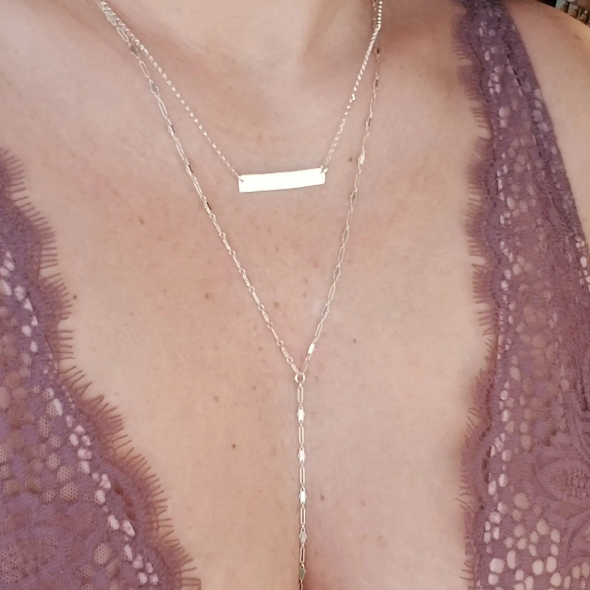 Lariat Sequin Necklace - Y Necklace - Sterling Silver