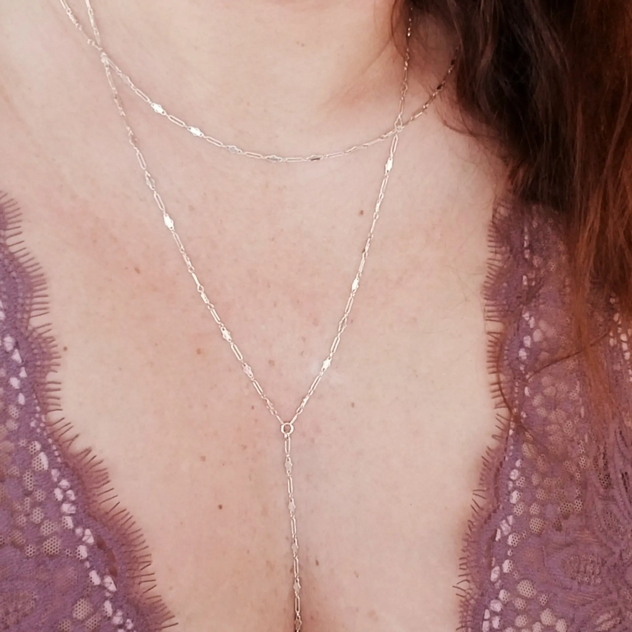 Lariat Sequin Necklace - Y Necklace - Sterling Silver