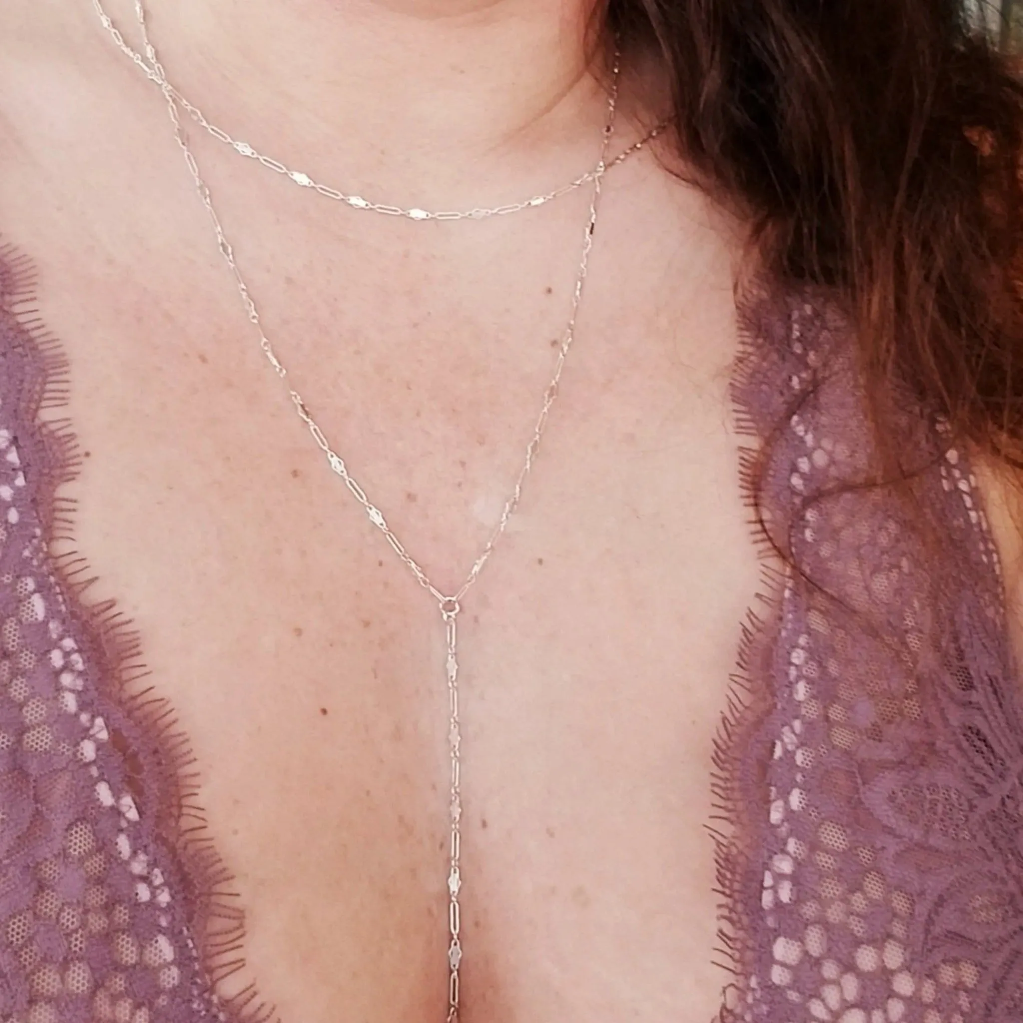 Lariat Sequin Necklace - Y Necklace - Sterling Silver