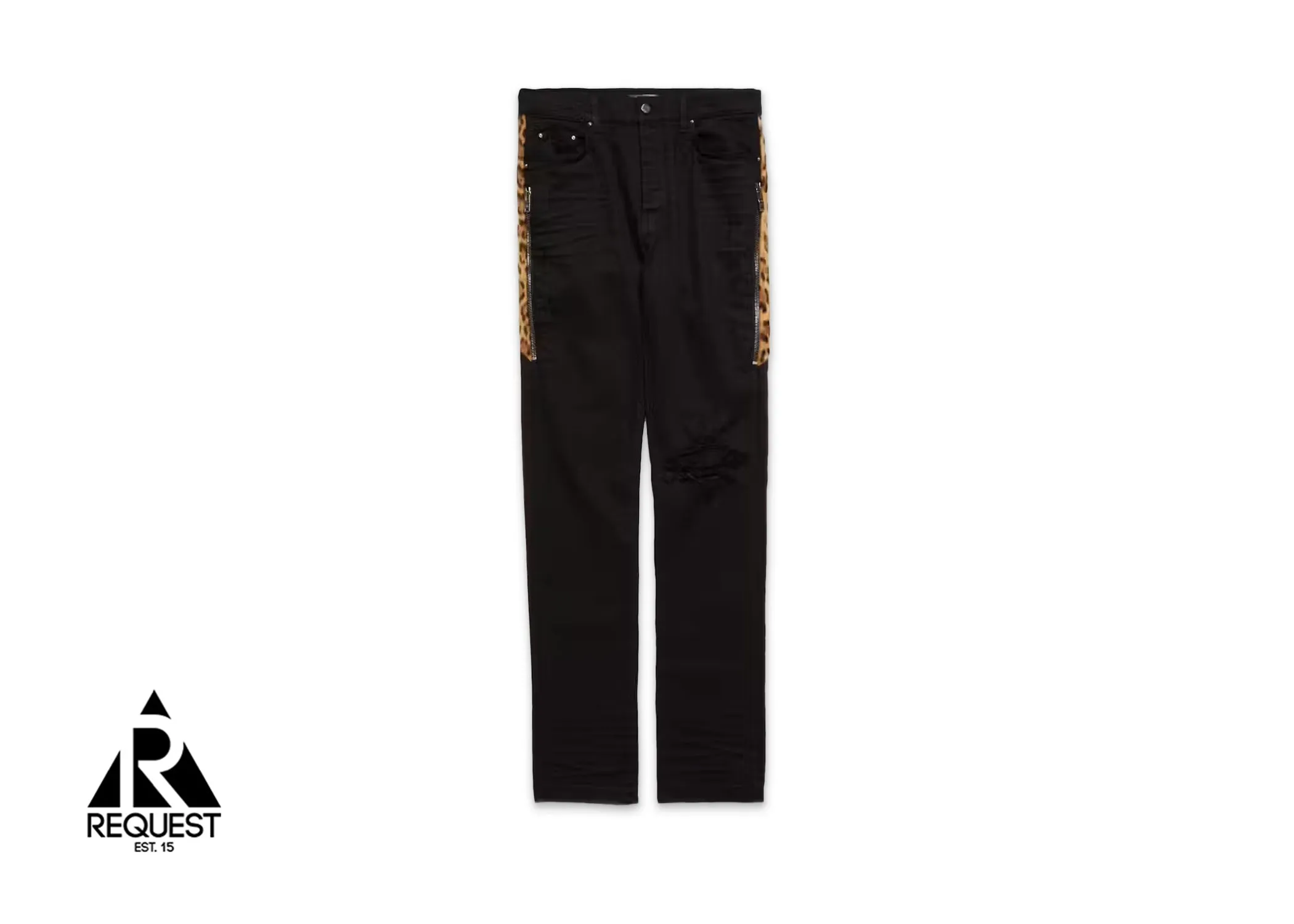 Leopard Zipper Inset Jeans "Black"