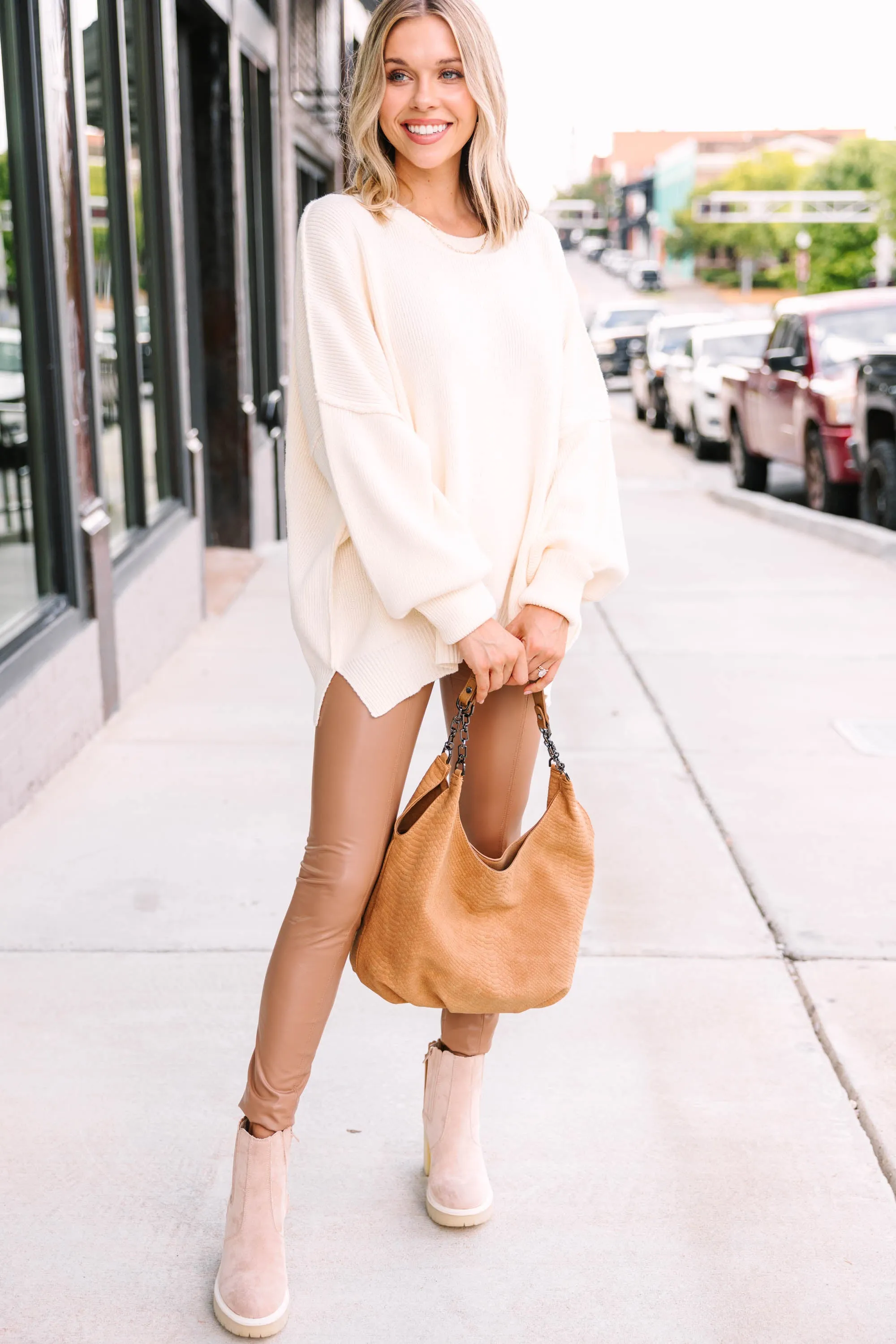 Let's Get Loud Camel Brown Faux Leather Leggings