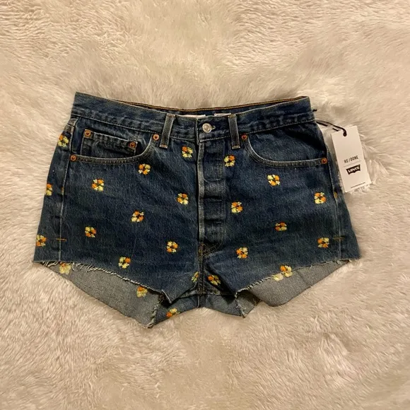 Levi's REDONE Floral Indigo Denim Shorts