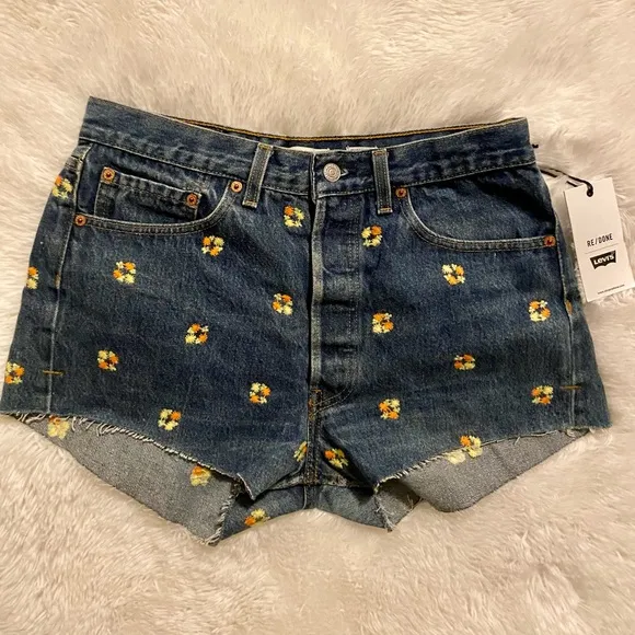 Levi's REDONE Floral Indigo Denim Shorts
