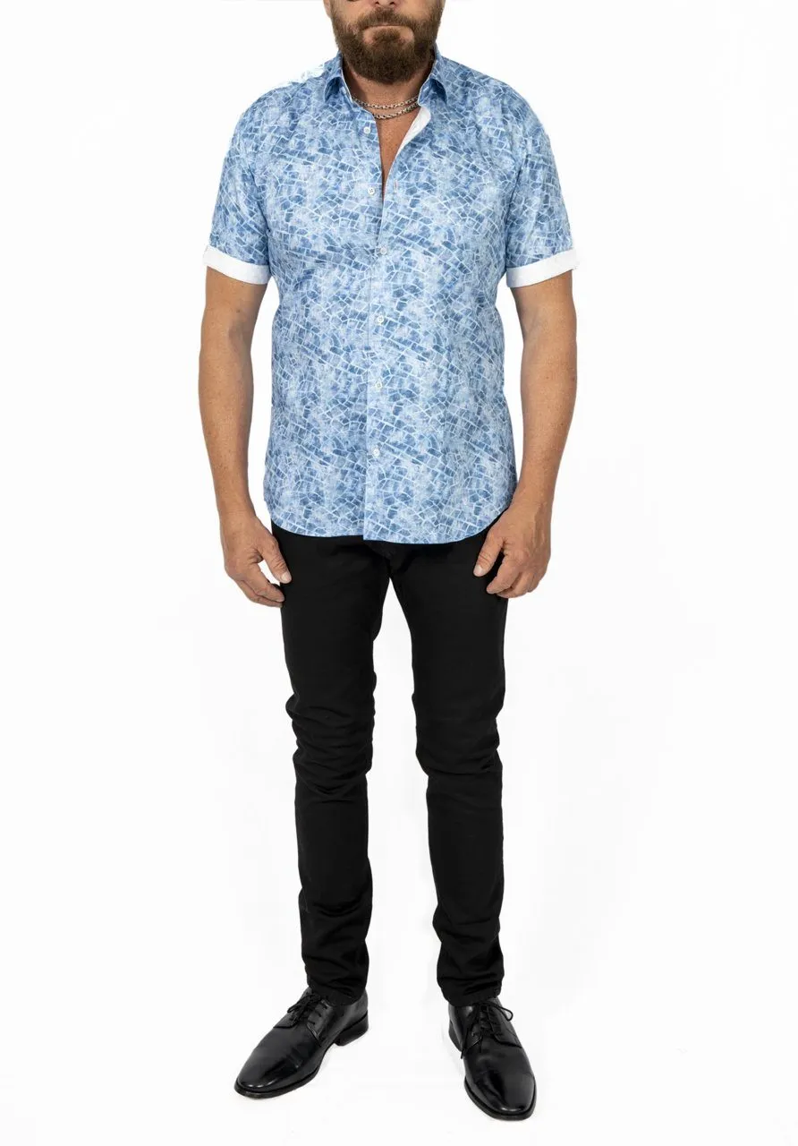 Light Blue Mosaic Short Sleeve Shirt